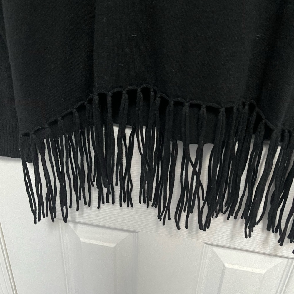 Michael Kors black fringe cowl turtle neck sweater Women’s Medium Cotton Blend - Picture 5 of 13